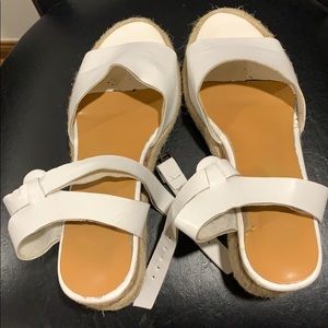 White platform wedge sandals with strap